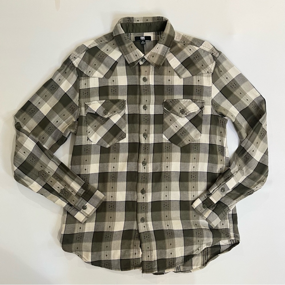 Frye Jacquard Flannel Shirt Green Plaid Long Sleeve Mens Sz Medium